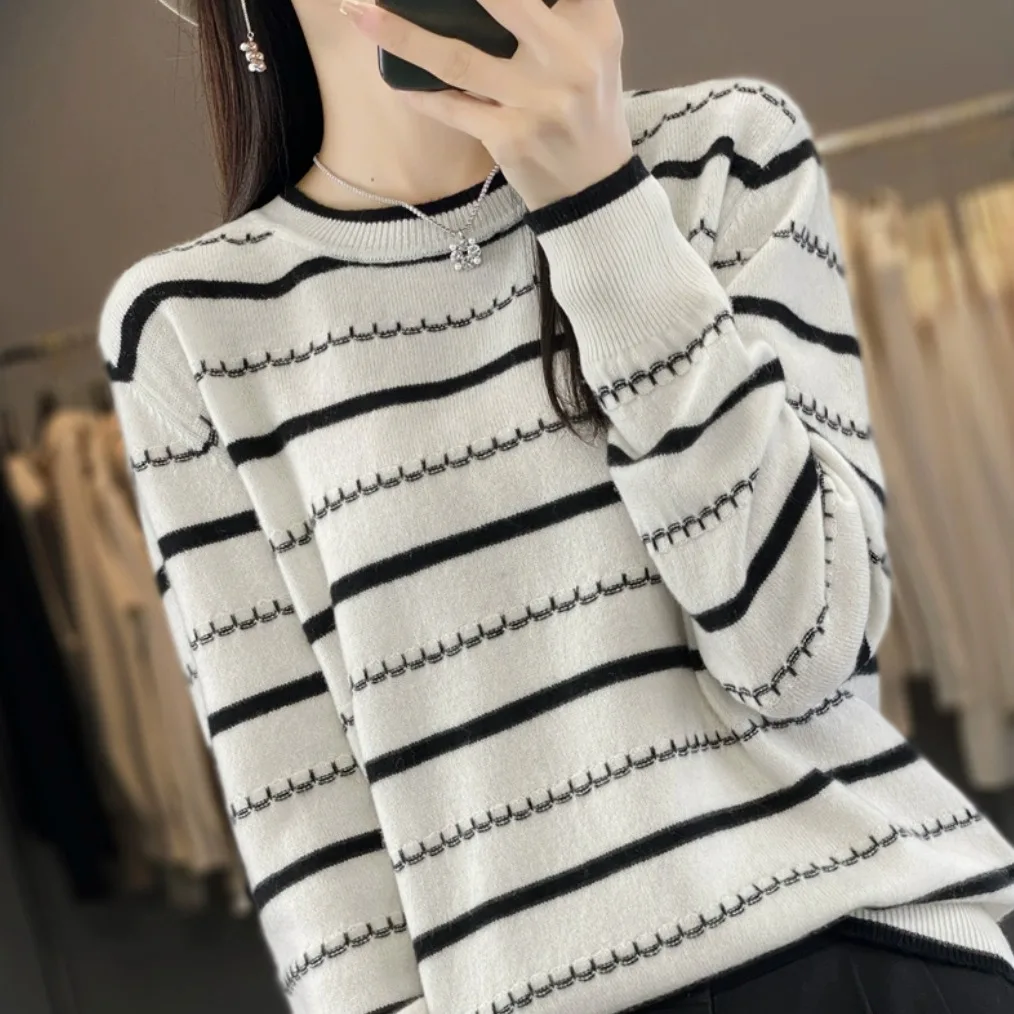 

Трикотаж из чистого хлопка Long Sve в полоску Base irt Мягкий удобный женский трикотаж свободного кроя для поездок на работу от Outlet