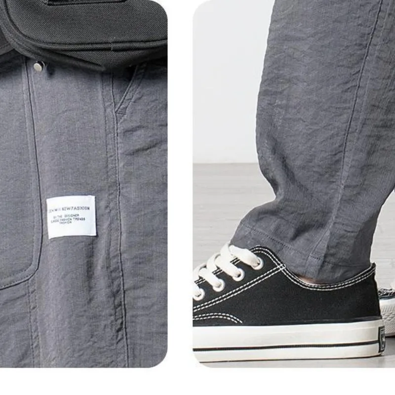 Summer Men's 2024 New Patchwork High Waited Elasticized Drawstring Pockets in Solid Color Comfortable and Versatile Casual Pants