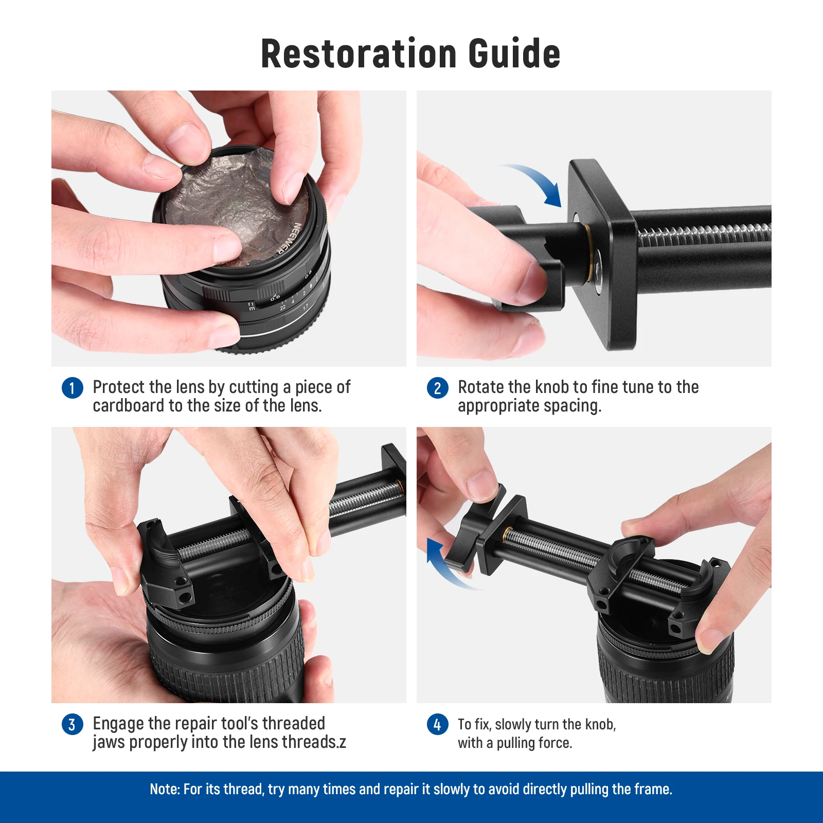 NEEWER Camera Lens Vise Tool Kit with Flat & Pointed Tips, All Metal Lens Repair Thread Restoration Spanner Set with 10-90mm