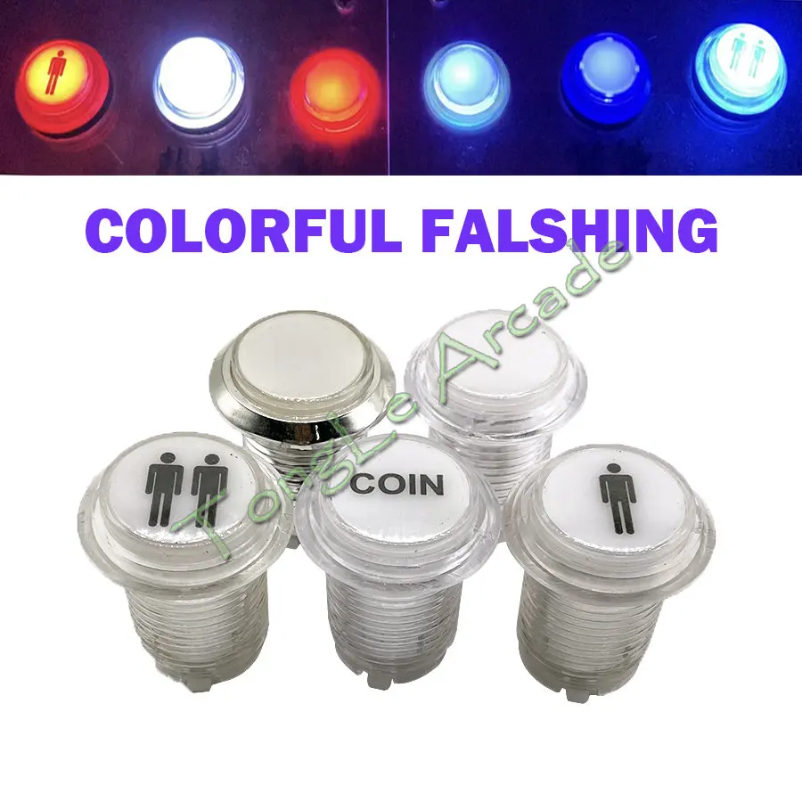 Transparent Push Button LED Lamp, RGB Colorful, Arcade Fighting Video Game Machine, Pandora Box, 28mm, 12V, 5V, 1Pc
