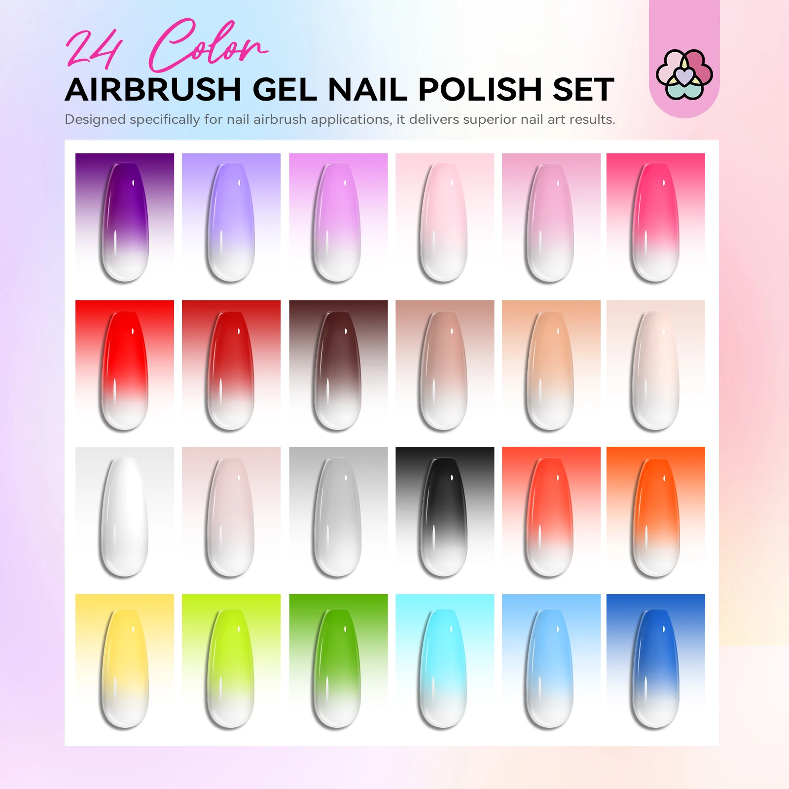 SAVILAND 24 Colors Airbrush Gel Nail Polish for Gradients Nails Blush Nails Layered Nail Art Various Pattern Nail Art Salon DIY