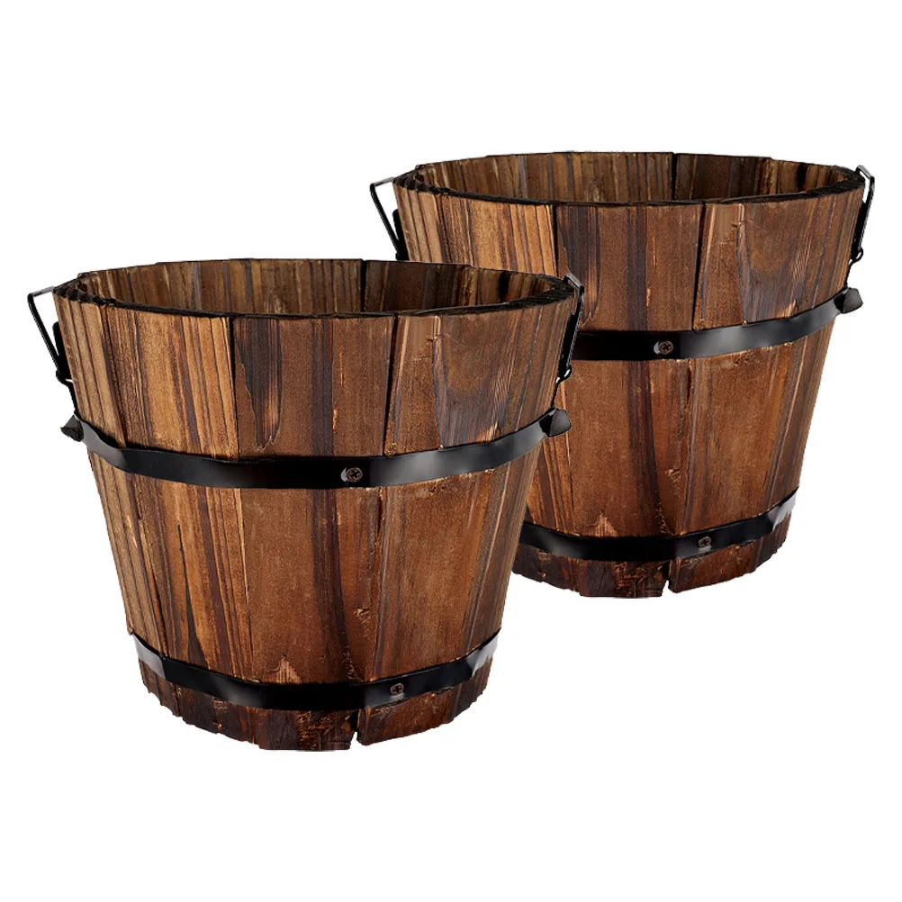 

2 Pcs Flowerpot Outdoor Planter Decorative Bonsai Succulent Practical Wooden Decorations Retro Carbonized Creative Eco-friendly