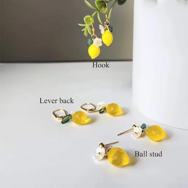 Glass fruit lemon dangle earrings gift