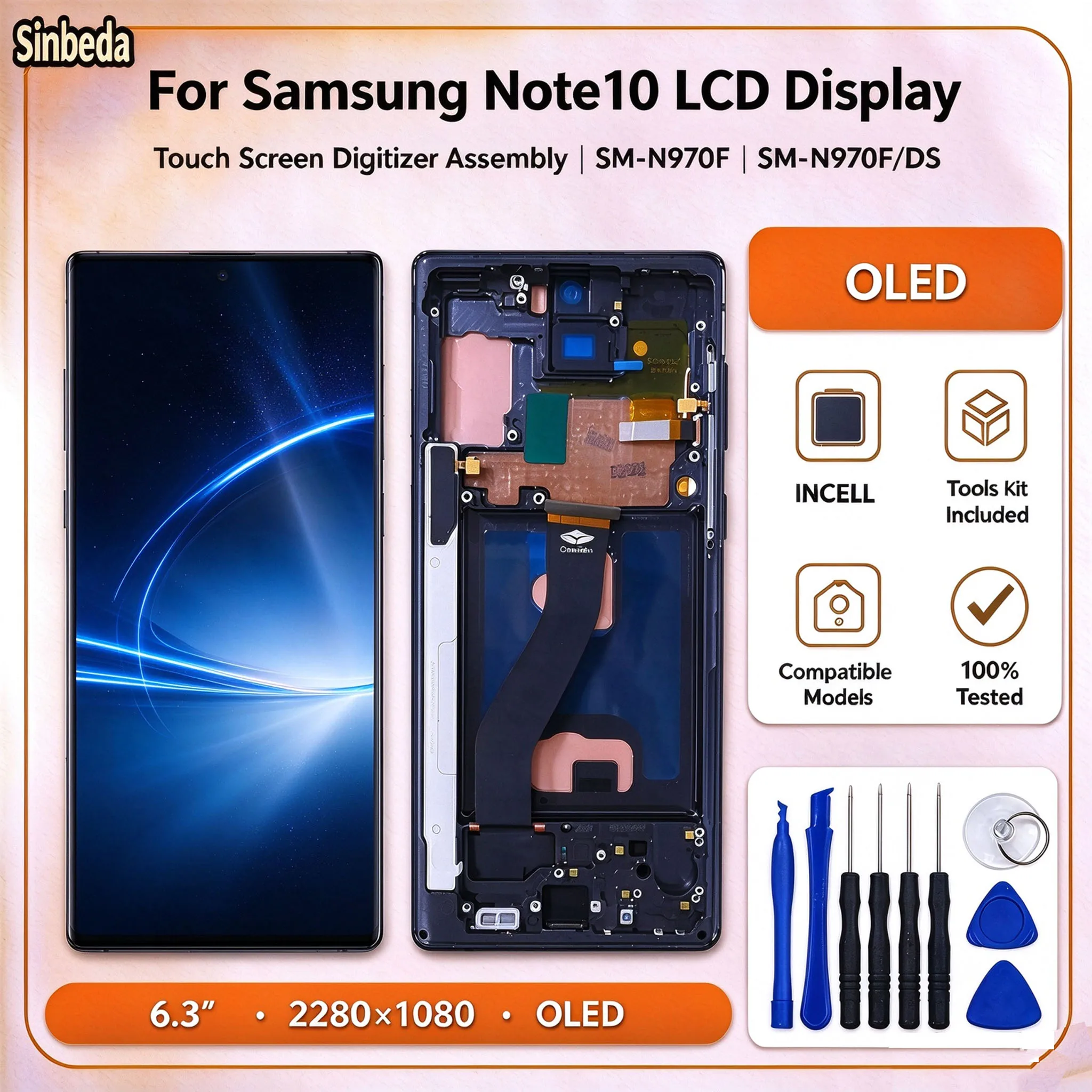Tested OLED Incell Display For Samsung Note 10 N970F LCD For Note10 N970 Touch Screen Digitizer Assembly Replacement With Tools