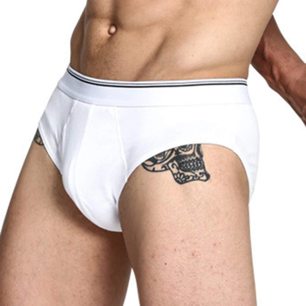 

Sexy Men Briefs Cotton Ribbed Fabric Underwear Bulge Pouch Underpants Solid Soft Daily Panties Breathable Solid Lingerie