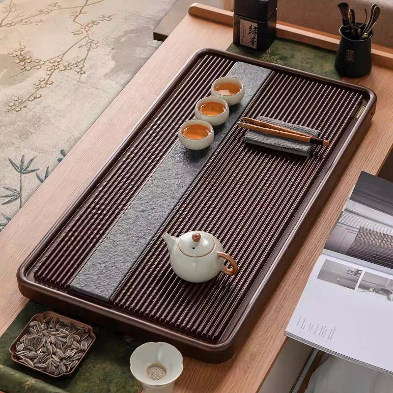 Wooden Stone Tea Tray Luxury Rectangular Kung Fu Advanced Tea Tray Restaurant Multipurpose bandeja de madera Decorative Tray