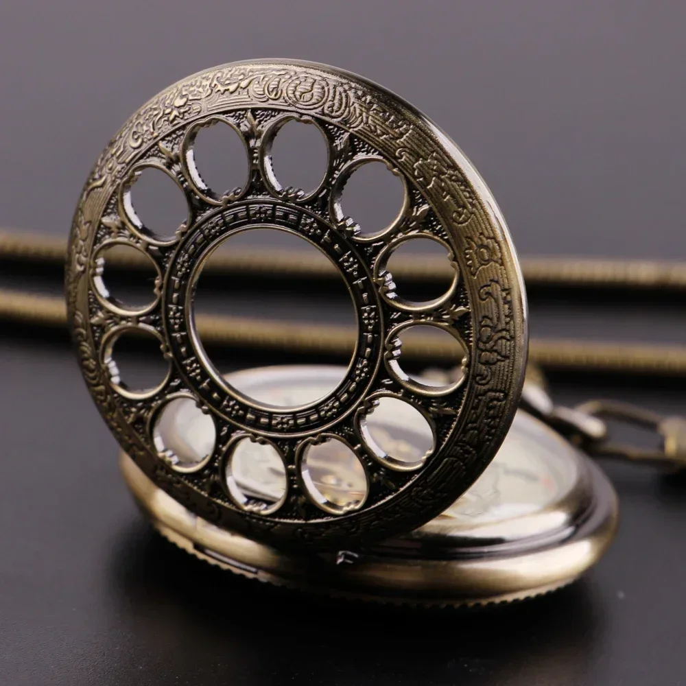 10pcs/lot Wholesale Men's Pocket Watch Vintage Hollow Digital Display Mechanical Pocket Fob Watches with Chain Unisex Gift