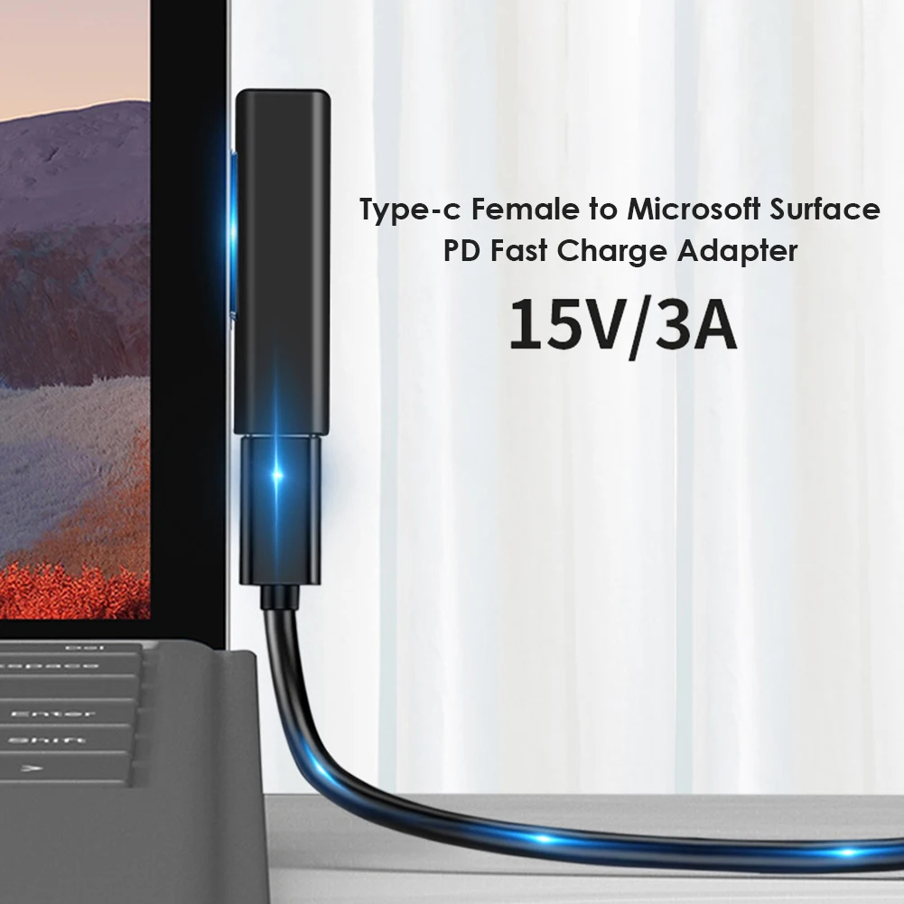 15V/3A USB C Female PD Fast Charging Converter for Surface 1 2 3 Adapter