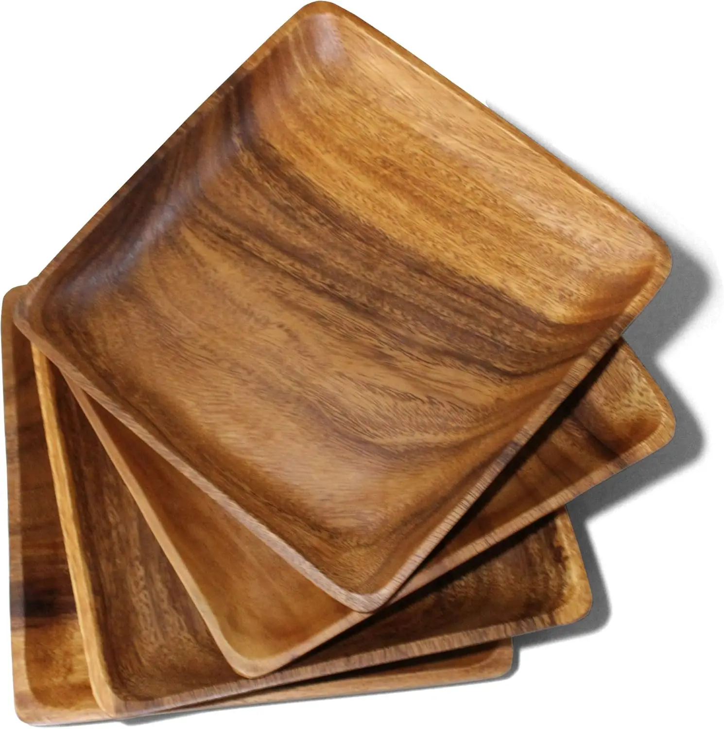 

Set of 4 Square Acacia Wood Plates, Rustic Dinnerware for Steak BBQ Charcuterie or Chargers