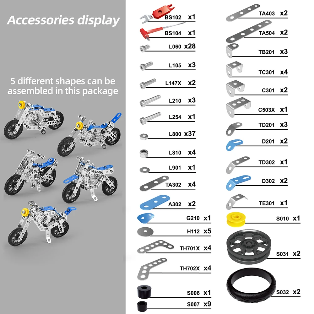 5PCS 3D Metal Building Blocks Motorcycle High-speed Racing Set Simulation Screw and Nut Assembly Car Model  Kids Toys Gifts