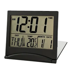 Sveglia digitale pieghevole Mini orologio da viaggio elettronico LCD con display del calendario della temperatura Orologio da tavolo per camera da letto