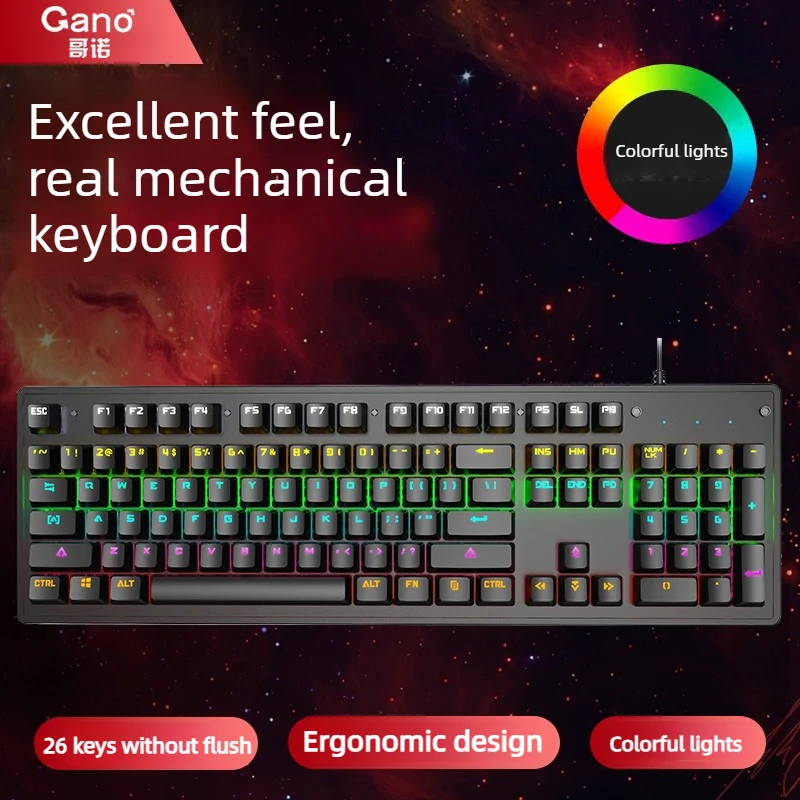 

104 Key Wired Mechanical Keyboard, Double Shot Keycaps, 9 RGB Modes, Huaxia Blue/Red Switch, EVA Anti-Slip Pad for PC Gaming