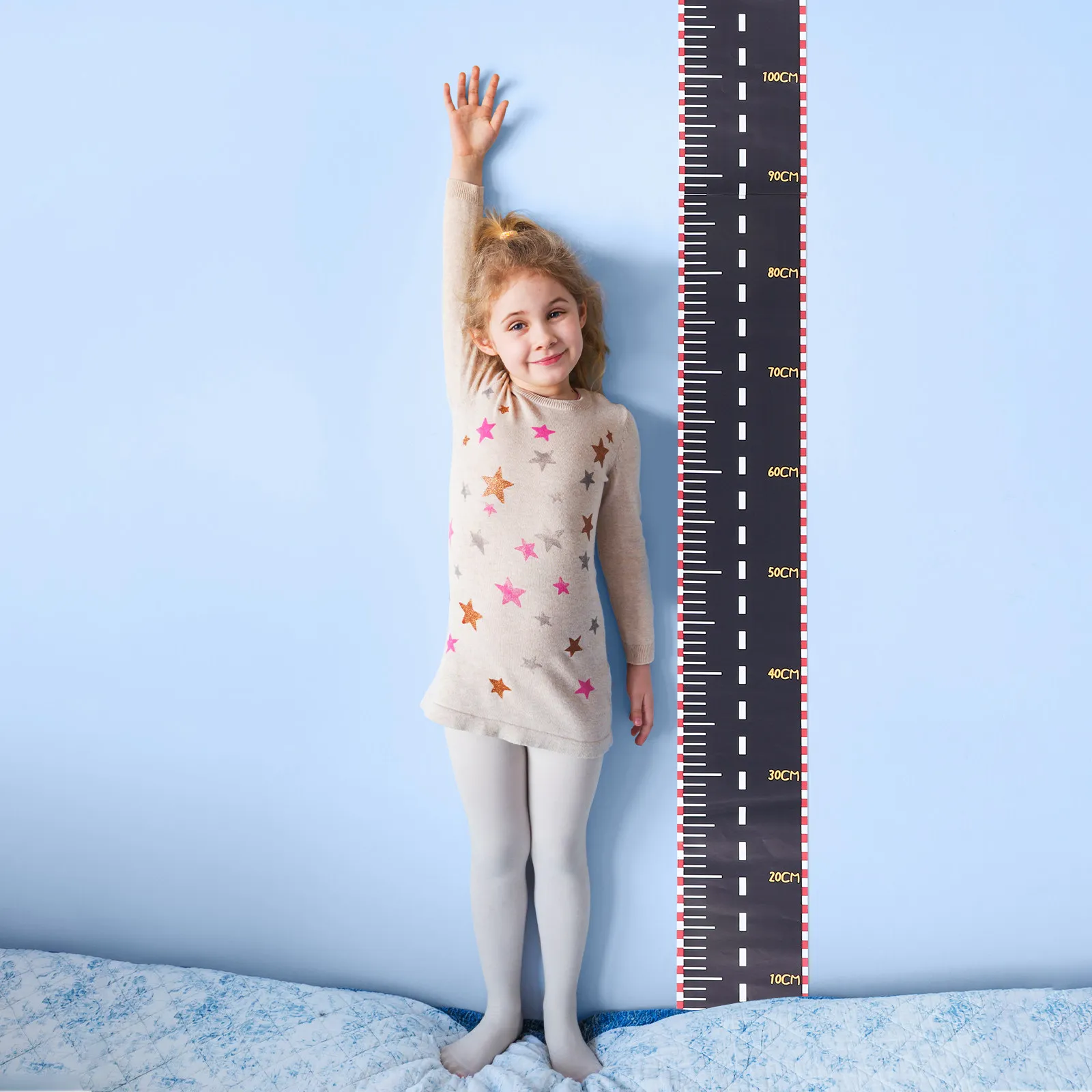 Track-Themed PVC Kids Height Growth Chart Wall Decal Removable Car Design Measuring Ruler for Toddlers Nursery Playroom Wall
