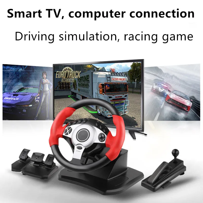 900 Degree Racing Games Steering Wheel Computer Learning Car Simulation Driving Machine Accelerator Brake Gear Lever Clutch Set view 2