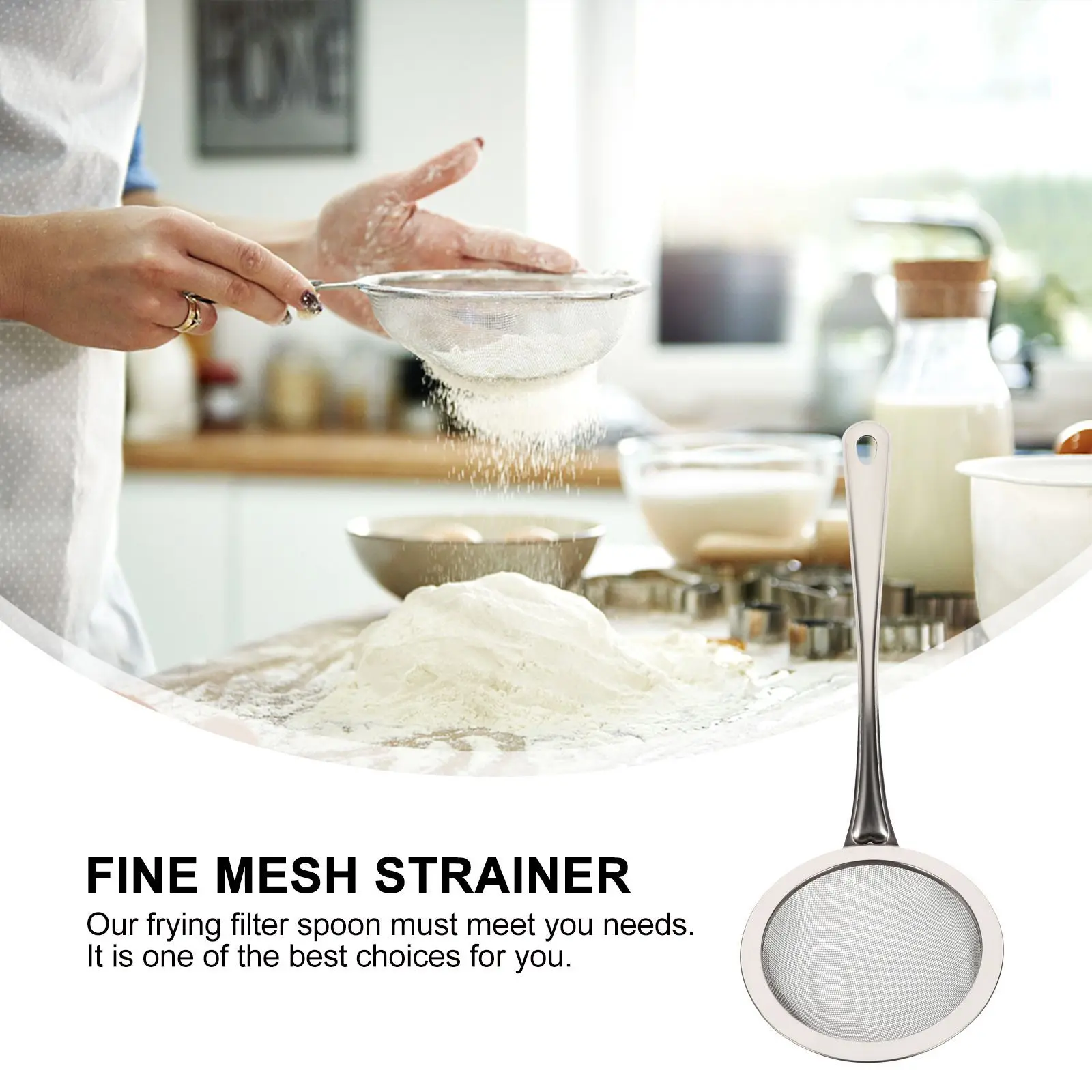 

5Pcs Stainless Steel Fried Chicken Strainer Set Fine Mesh Skimmer Practical Kitchen Sifter Cooking Baking Sieve