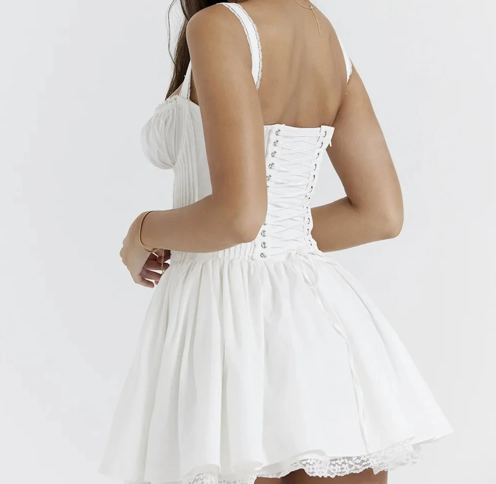 Vrouwen zomer flowy jurk mouwloos vierkante hals tie-up voorkant korte tankjurk casual a-lijn jurk streetwear