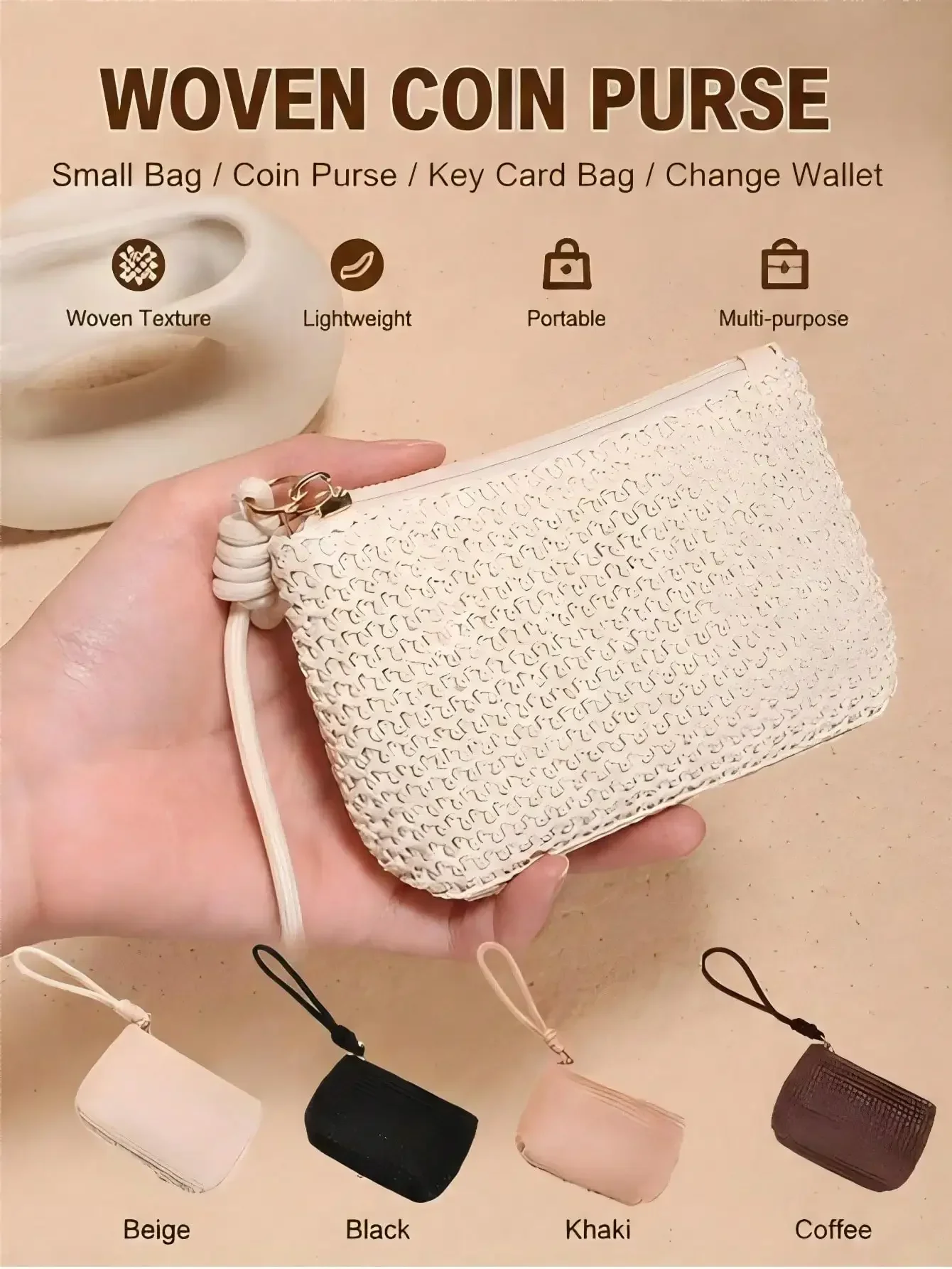 Woven Mini Coin Purse For Women | Small Wallet Key Card Holder Bag | Portable Handheld Storage Pouch | Casual Aesthetic Mini Bag
