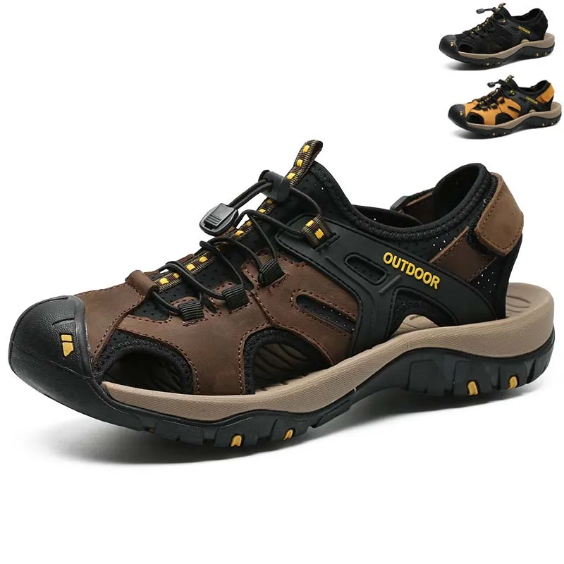 

Summer Men Sandals Genuine Leather Casual Shoes Outdoor Antiskid Durable Sandals for Men Beach Shoes Roman Shoes Plus Size39-46