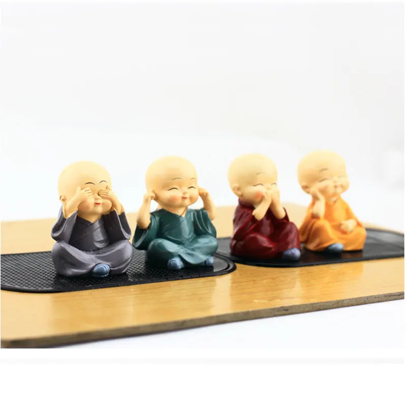 4pcs Kungfu Little Monk Figurines Car Dolls Decoration Shaolin Temple Monks Toys