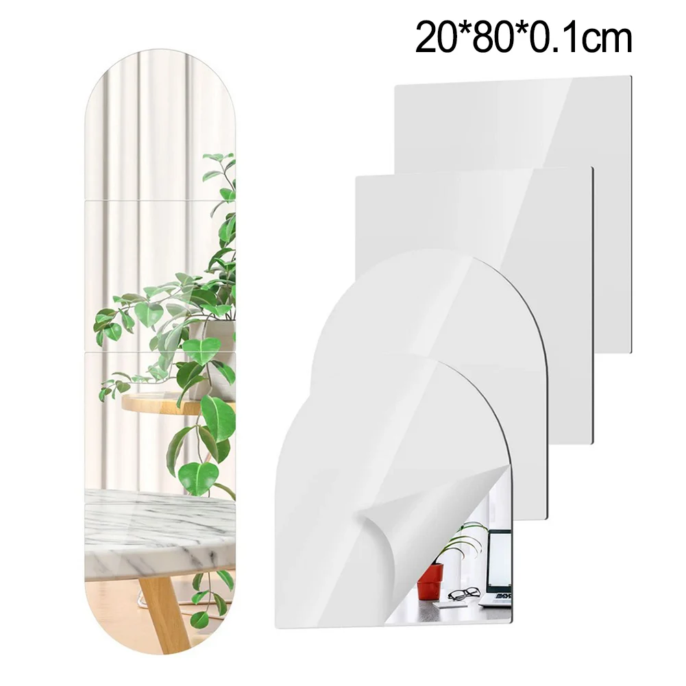 4Pcs Full Body Mirror Soft Acrylic Mirror Sticker Wall Self DIY Flexible Mirror Stickers For Bedroom Living Room Bathroom Decor