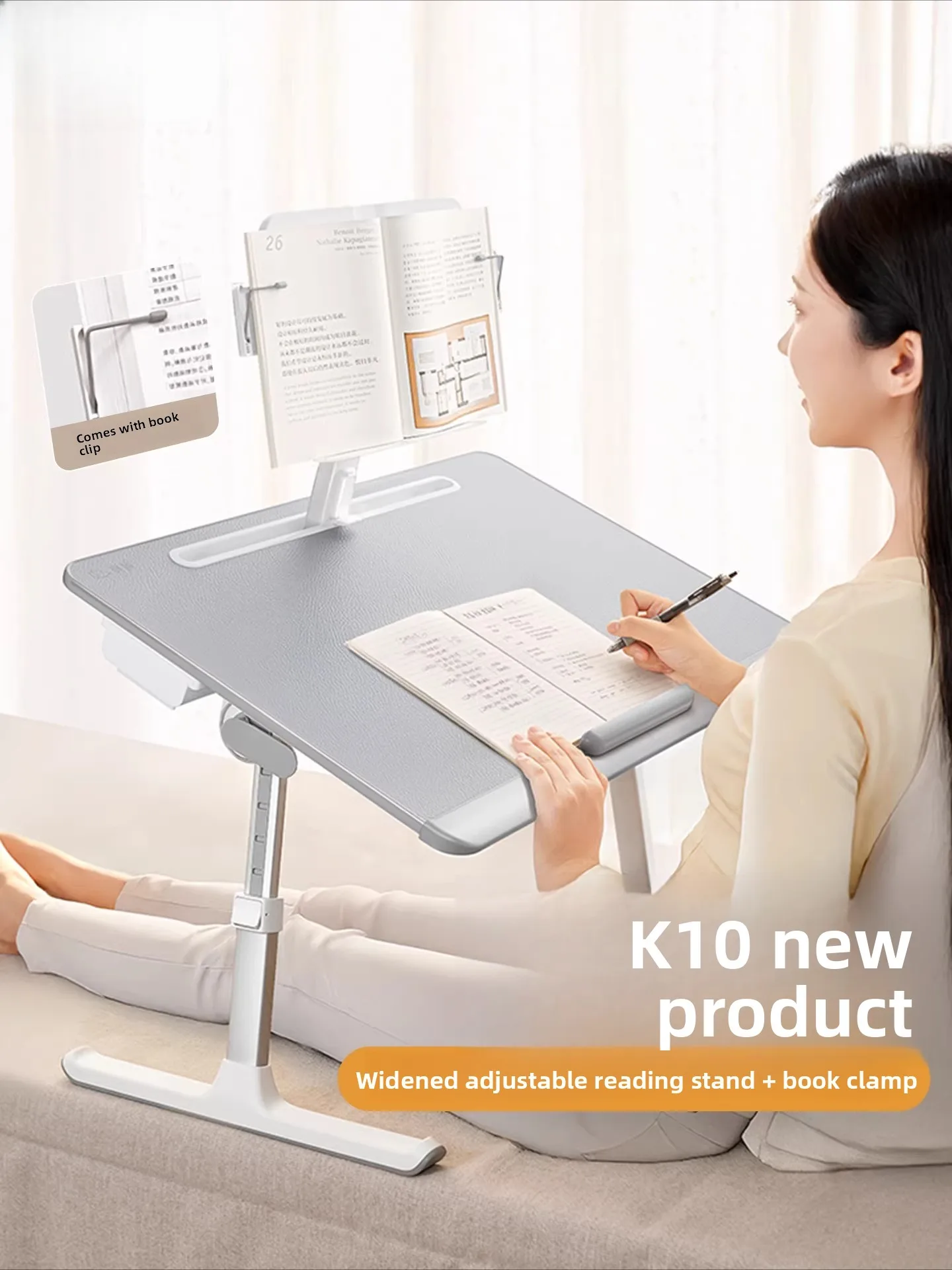 

Ergonomic Bed Study Desk Foldable Computer Table for Dorm Reading Writing with Book Stand Adjustable Height