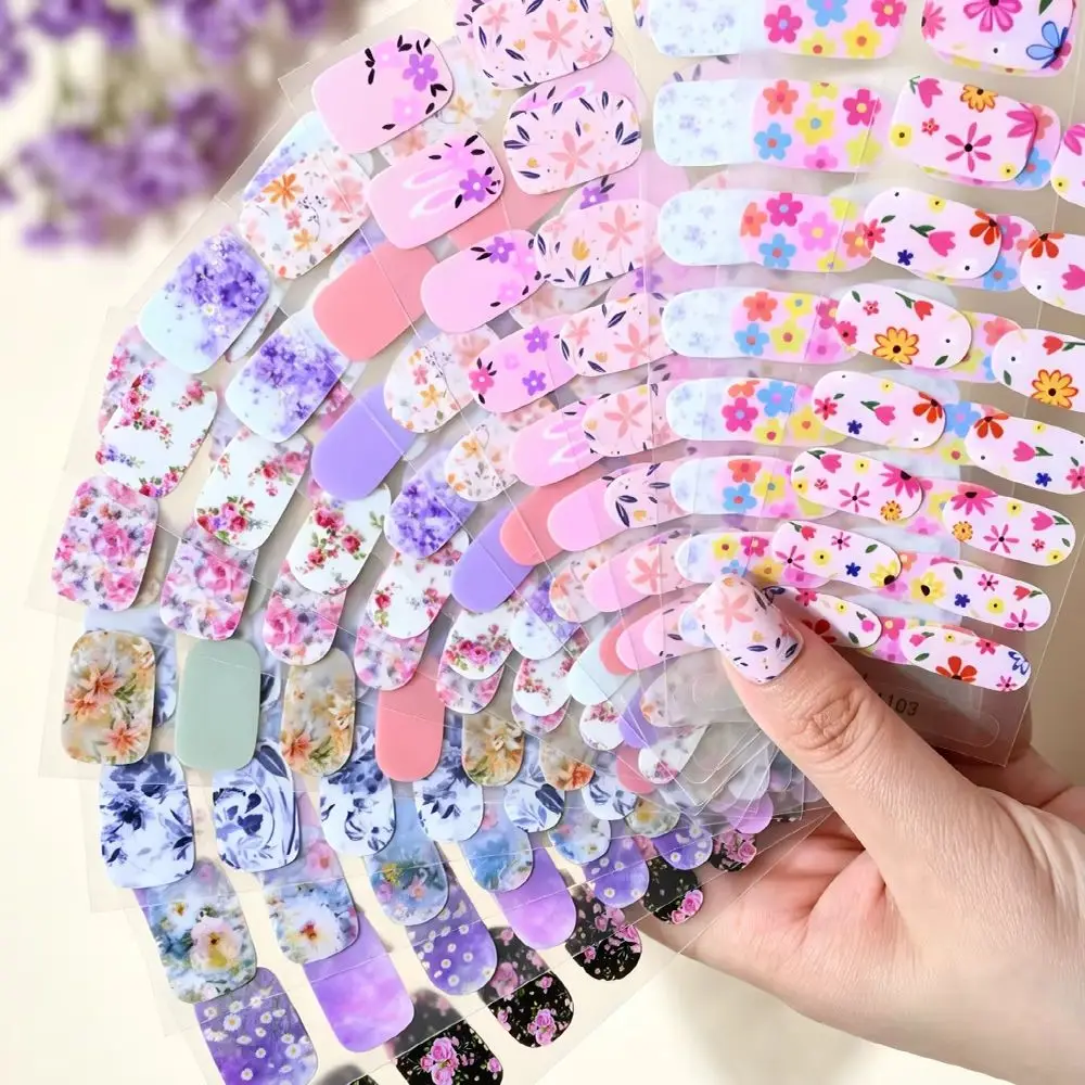

16tips Spring Floral Rose Flower Nail Sticker Full Cover Wraps Purple/Pink Daisy Petal Self-Adhesive Decals DIY Women Nail Patch