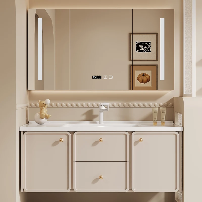 Cream wind French bathroom cabinet combination ceramic integrated basin hand washbasin cabinet toilet washstand modern