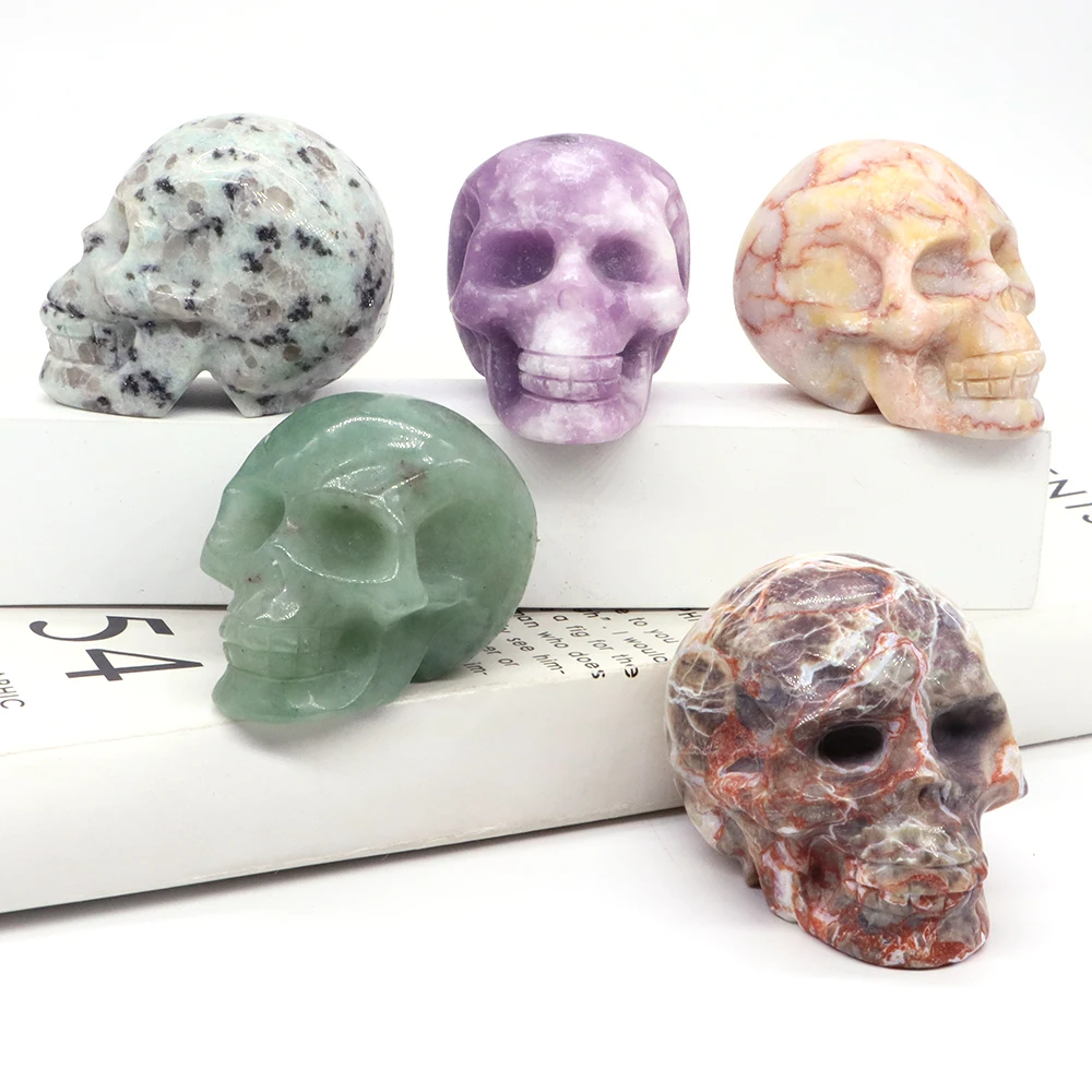 

Skull Statue Healing Crystal Head Cranium Figurine, Halloween Decoration, Reiki Gemstone Carved Home Office Room Decor Gift 1.8"