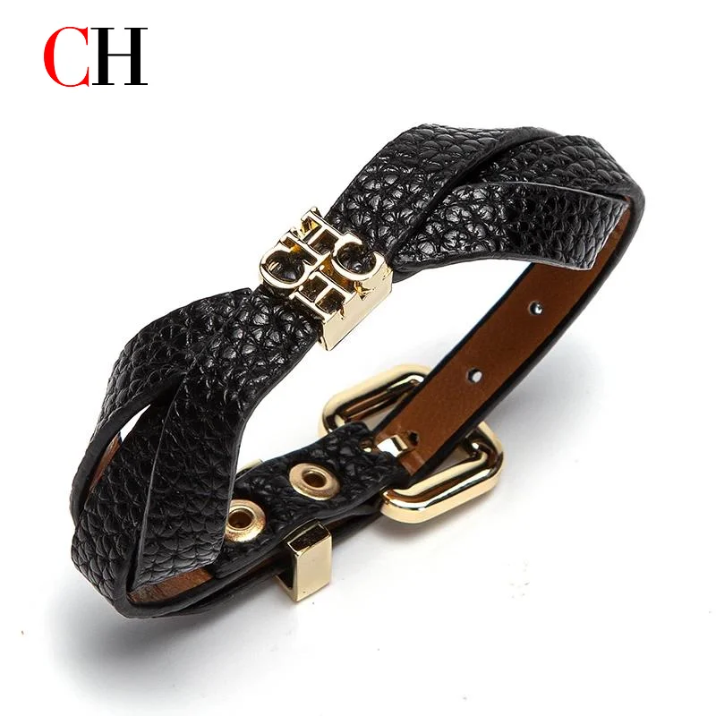 

CH Exquisite Braided Leather Bracelet Monogram Logo Accent Adjustable Buckle Premium Texture Daily Wear Fashion Accessory Gift