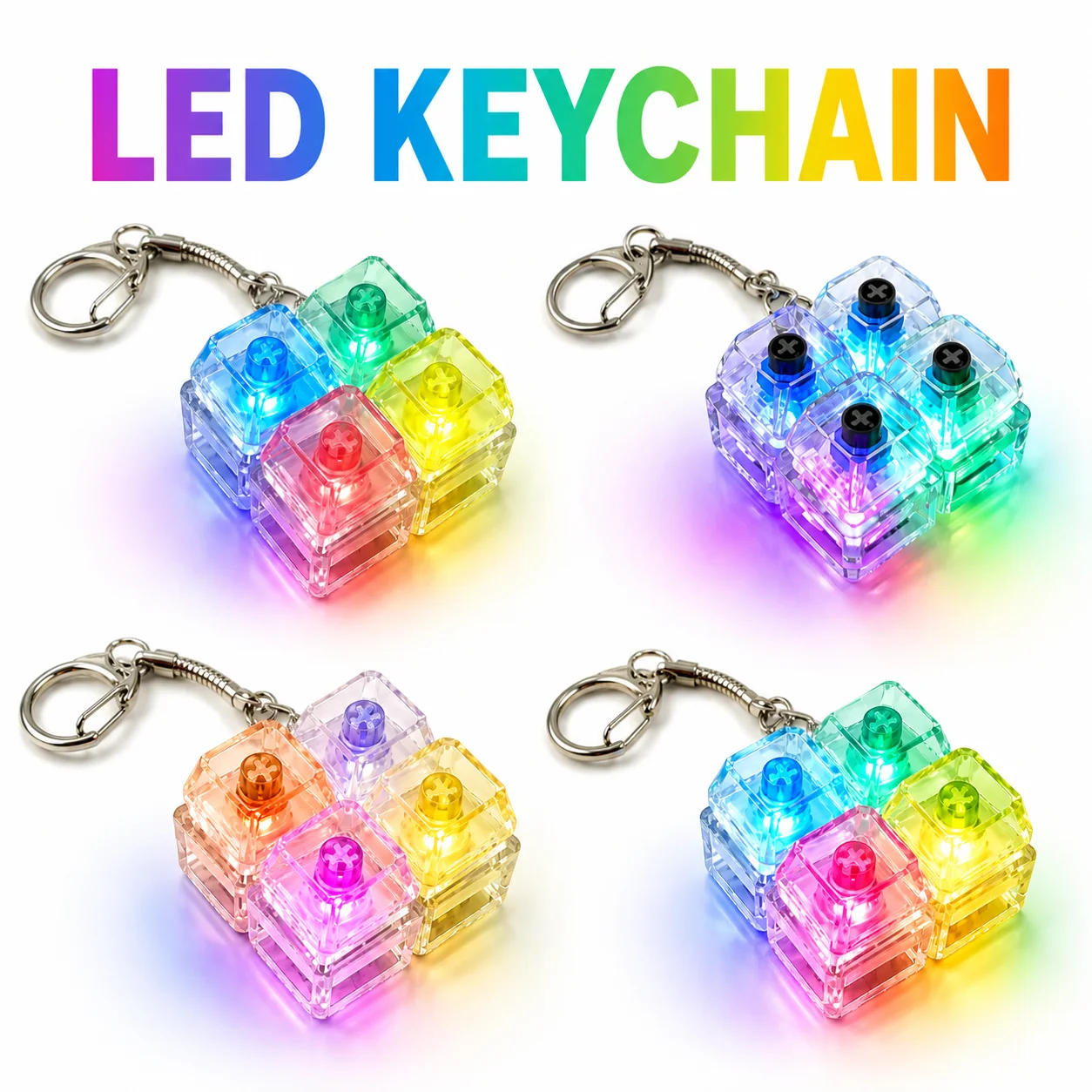 LED Light Up Keyboard Switch Fidget Keychain Stress Relief Toy Colorful Clicky Mechanical Sensory Pendant Gift