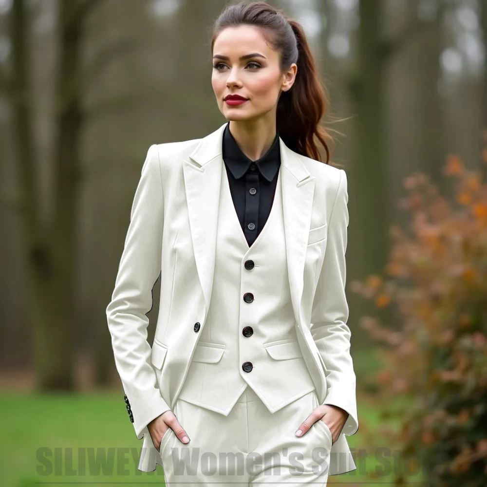 SILIWEYA Women 3 Piece Suit Set Blazer Vest Pants Slim Fit Office Business Party Formal Attire Customizable Size for Ladies