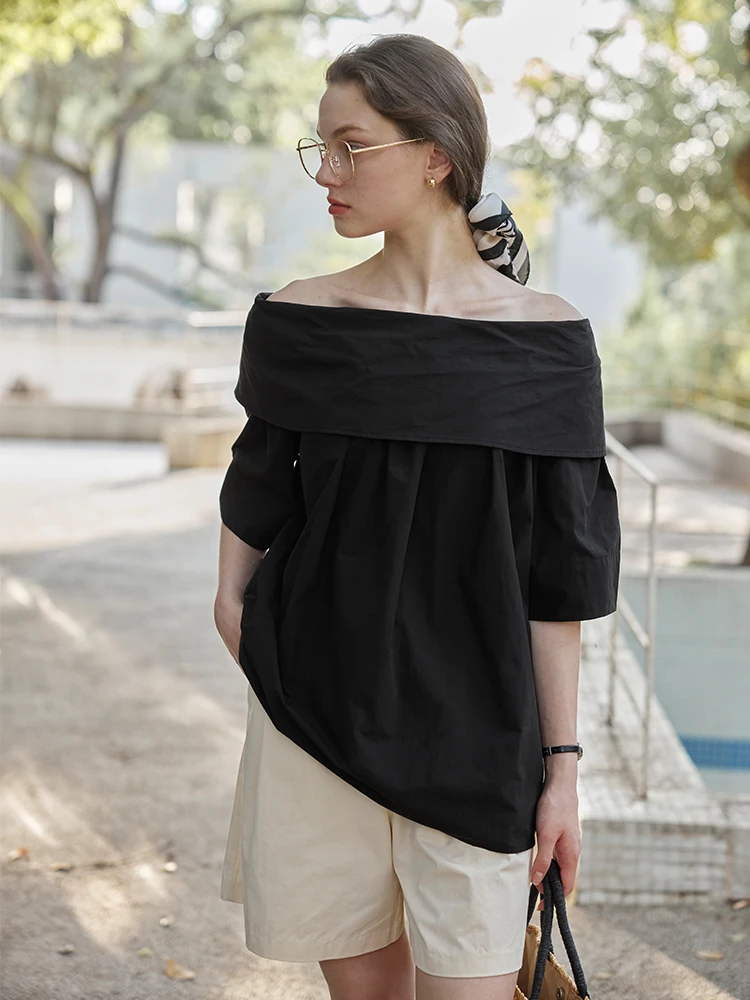 

Moofeel One-Shoulder High-Tech Texture Sleeveless Shirt French Style Straight Cut Cotton Women's Premium Fashion Top