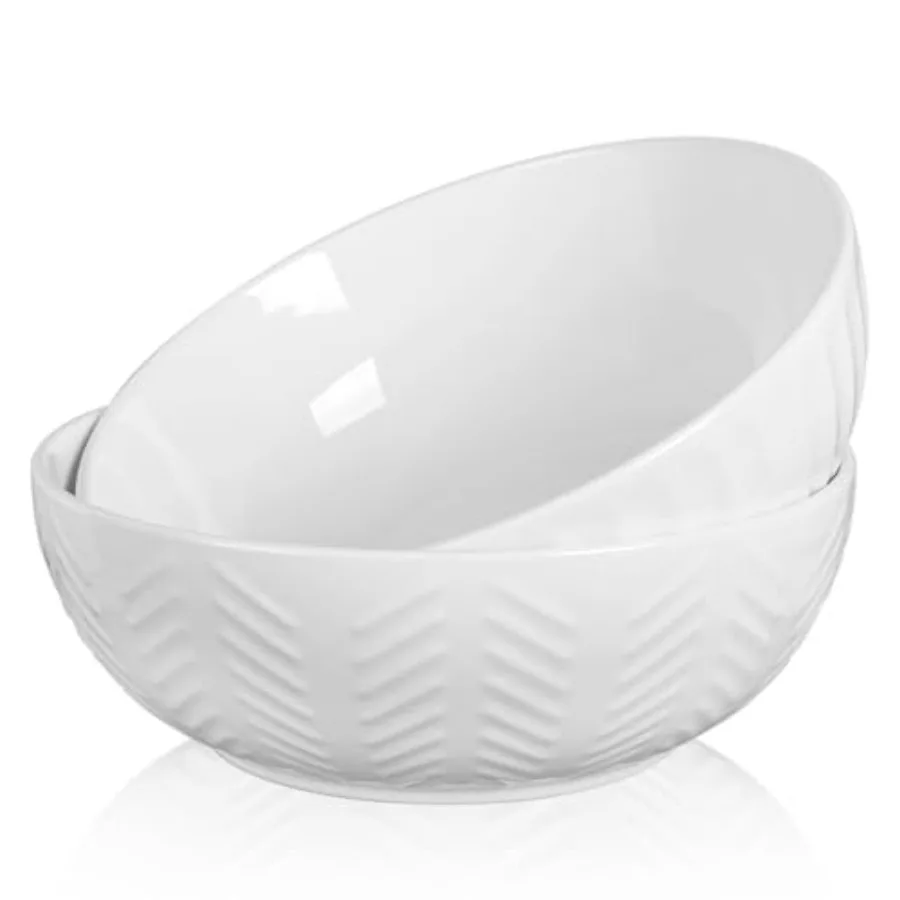 

Serving Bowls 130 OZ 11" Extra Large Salad Bowls Set of 2 Porcelain White Mixing Bowls for Salad Soup Pasta and Dinner Large Ce