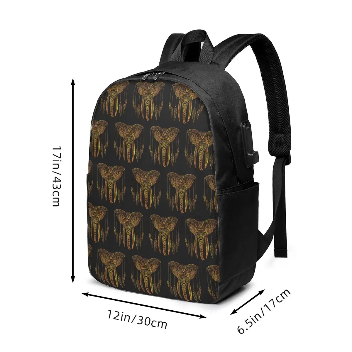 Golden Elephant Ethnic Patterns Backpack Travel Notebook Bag Computer College Student School Bag Laptop Shoulder Bags Men Women