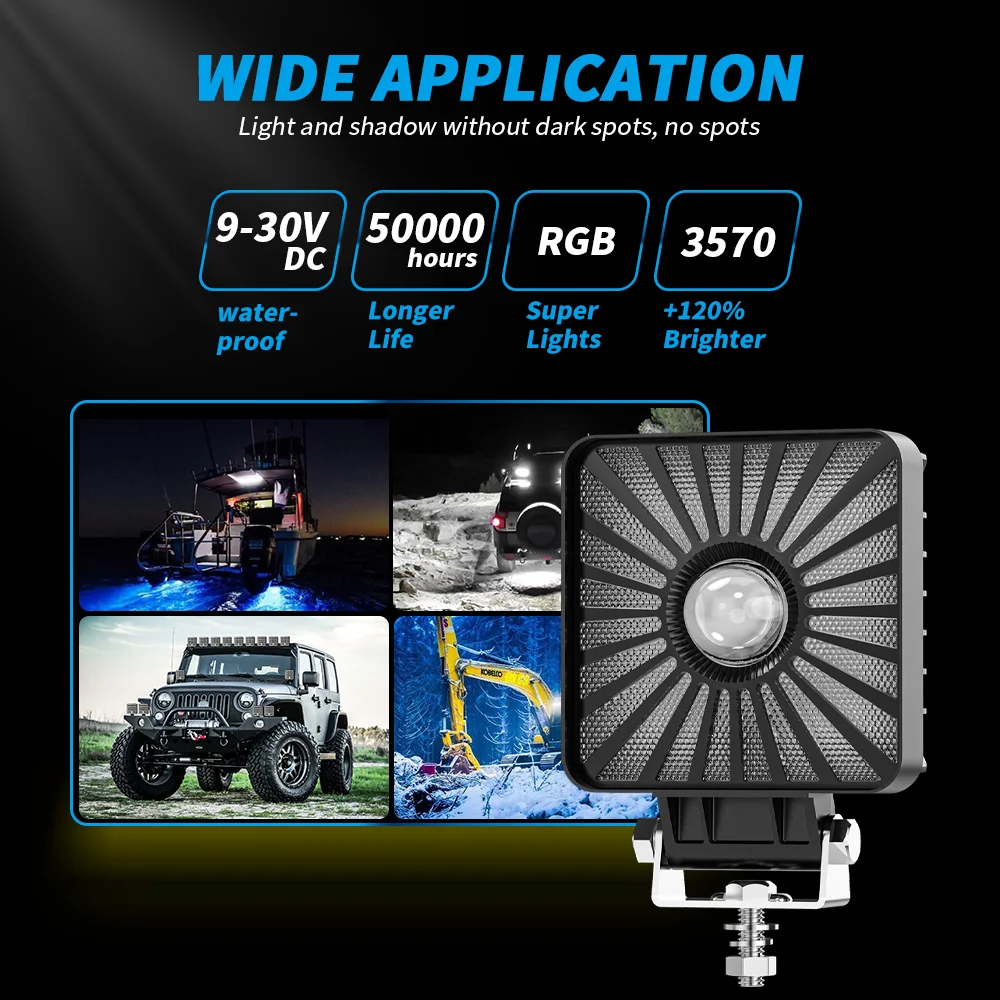 New Round Square LED Strobe Light Motorcycle Spotlight RGB 35W Work Light For Off-road/Motorcycle/Electric Vehicle/Forklift