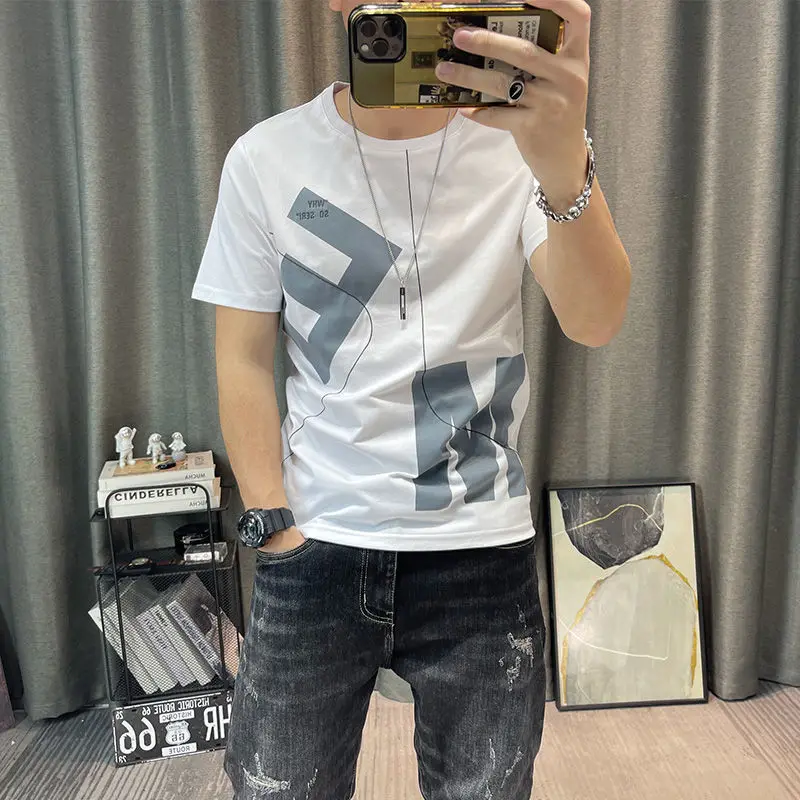 Fashion O-Neck Short Sleeve All-match Printed Letter T-Shirts Men Clothing 2024 Summer New Loose Korean Tops Casual Tee Shirt