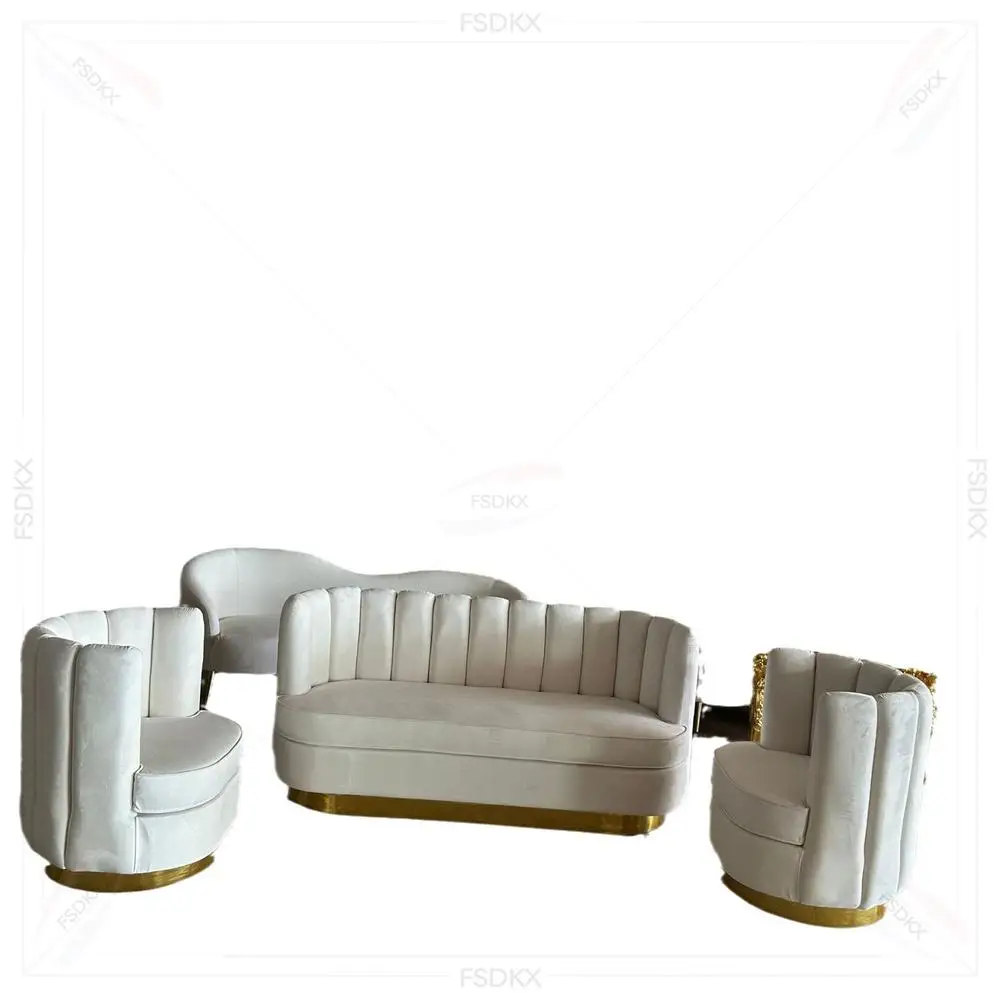 Elegant Luxury Modular Velvet Sofa Set with Gold Stainless Steel Accents for Home and Hotel Living Room or Gym Use