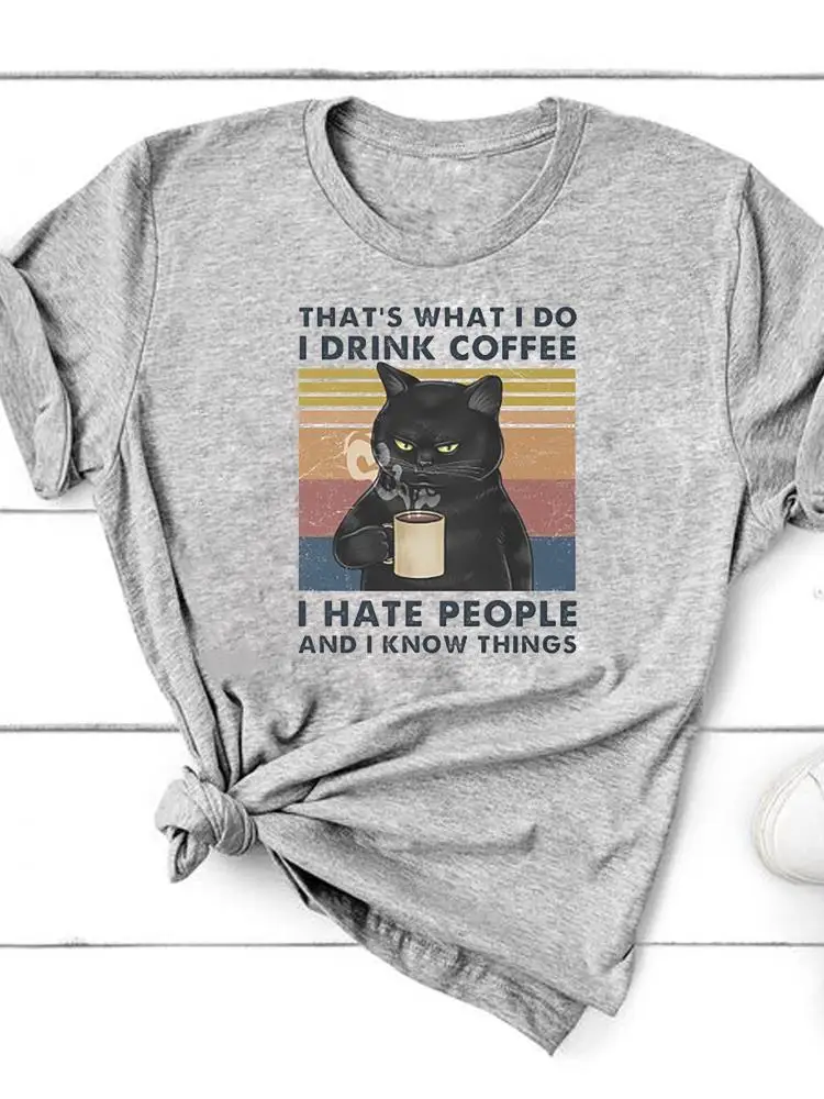 Graphic T-shirt Clothing Summer Top Fashion Cat Books Trend Cute Short Sleeve Women Print T Shirt Tee Basic Clothes