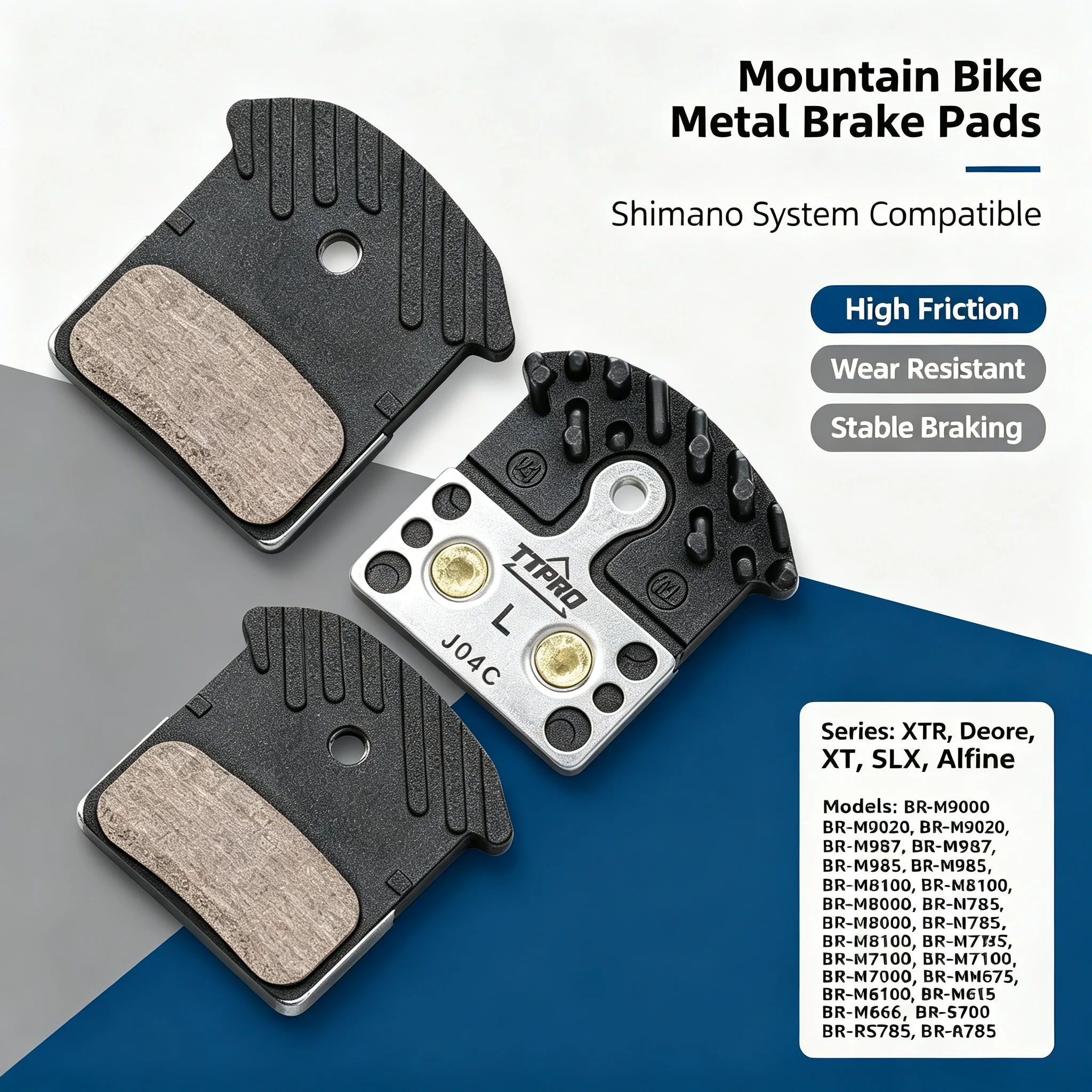 TTPRO J04C J05A Heat Dissipation Disc Brake Pads Metallic & Resin Wear‑Resistant Brake Pads for Shimano Mountain & Road Bikes