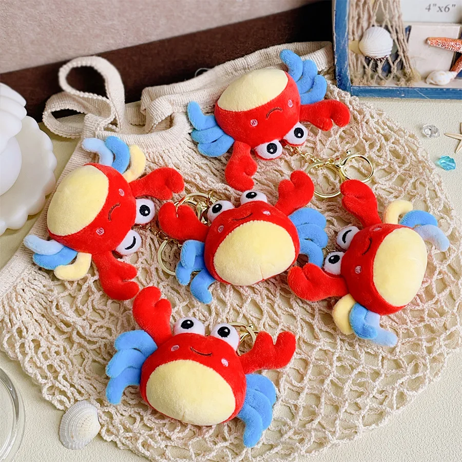 Cartoon Playful Crab Plush Keyring Simulation Plush Stuffed Cute Sea Animal Crab Toy Backpack Decor Keyring Birthday Xmas Gift