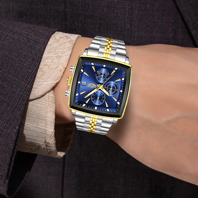LIGE Business Watch Men Waterproof Luminous Chronograph Date Man Wristwatch Fashion Square Quartz Men's Watches Montre Homme+BOX