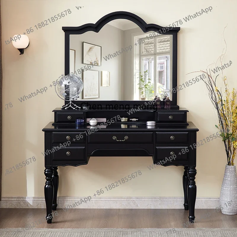 All solid wood dresser, simple large mirror, villa bedroom solid wood multi-pump dresser