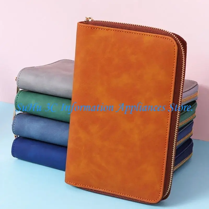  Zippered Leather Notebook Binder Cover with Card Pocket Elastic Pen Slot Refillable 6 Rings Binder Cover for Planner
