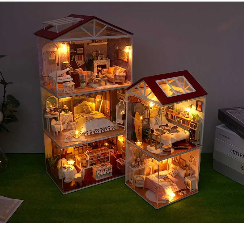 Hölzernes Miniatur-Puppenhaus DIY-Set, Möbelset Handgefertigtes Modellbau-Spielzeug für Kinder Mädchen Geburtstagsgeschenk – Detail 21
