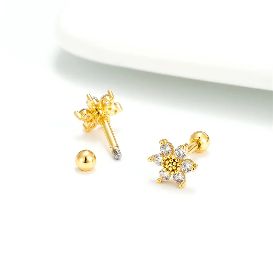 White Zircon Flower Helix Earring Stainless Steel Piercing 16G 6mm Barbell  Women Small Stud Ear Cartliage Tragus Lobe Jewelry