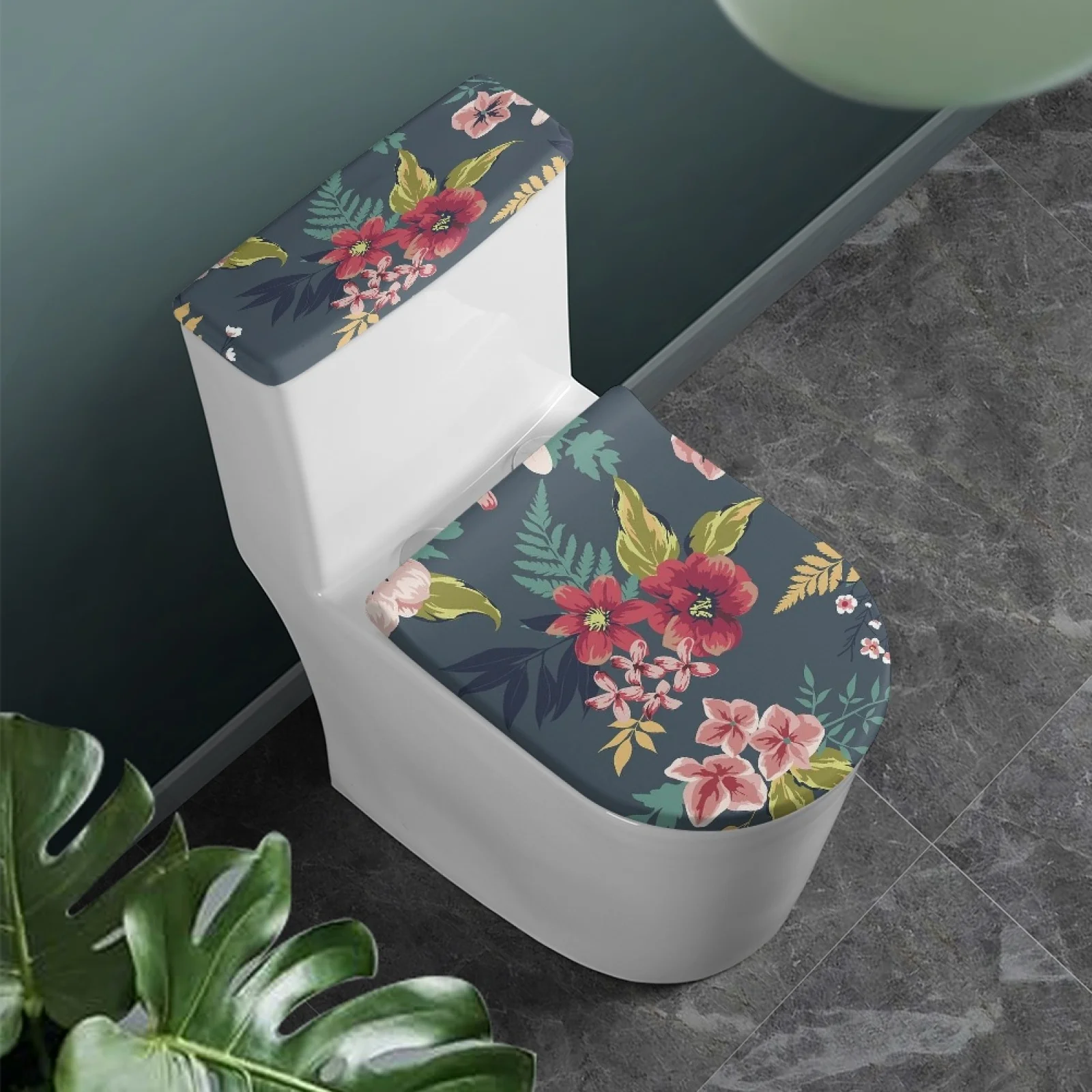 Toilet Cover and Tank Lid Protectors Tropical Flower Toilet Seat Covers Fits Most Toilet Tanks and Lids Stylish Toilet Cover Set