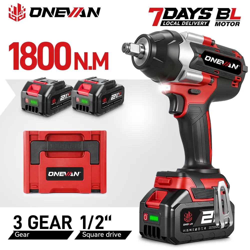 ONEVAN 1800N.M High Torque Brushless 1/2" Electric Impact Wrench Cordless Drill Screwdrivers Drill Tool For Makita Battery Pin