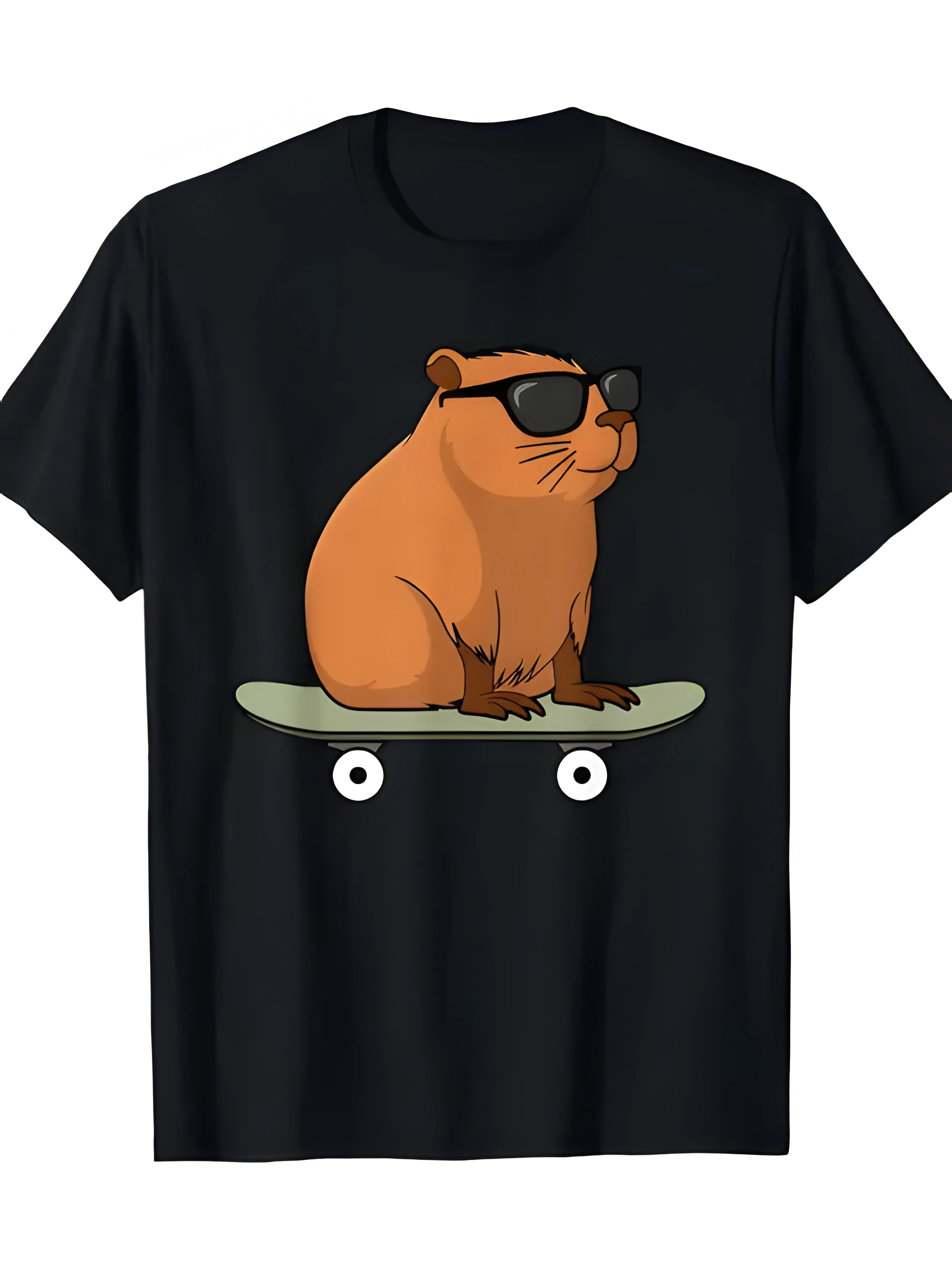 Capybara Skater Cool Graphic Tee Hombres Camisa de manga corta de algodón de gran tamaño Viaje casual Verano