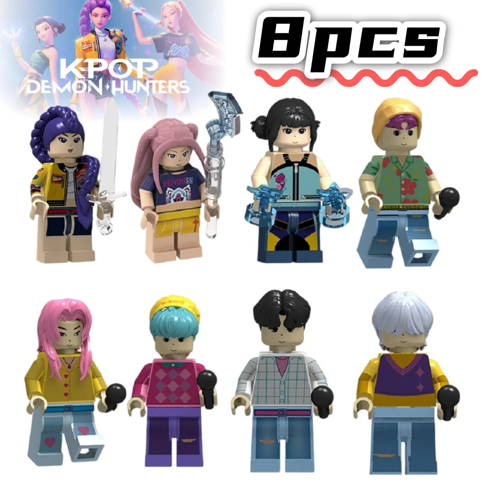 

8Pcs Kpop Devil Hunter Idol Saja Boys Mini Action Figure Building Blocks Toy Desk Decoration Child Educational Toy Christma Gift
