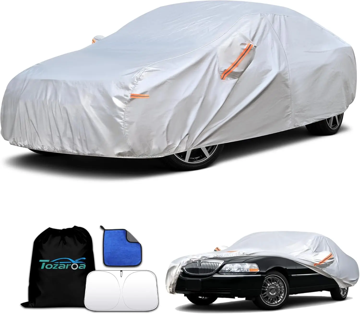 

Waterproof All-Weather Car Cover with Sun Visor, Anti-Scratch Lining & Storage Bag for Sedan 209-218 inch